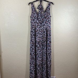 White House Black Market Maxi Dress Floral High Low Peach Red Size 8